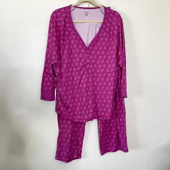 Addison Meadow Pajama Set 3X Whisper Knit Henley Pants Floral Pink Pockets NWOT - Picture 2 of 14